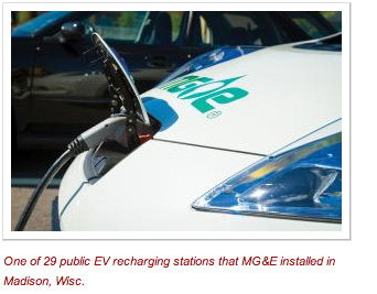 One of 29 public EV recharging stations that MG&E installed in Madison, Wisc.