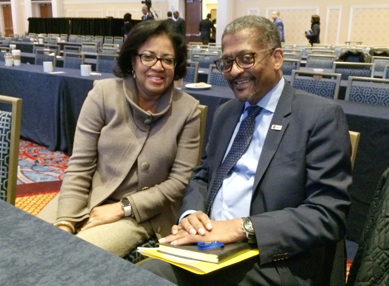David Owens sitting with United States Energy Association’s Chairman Vicky Bailey at the recent national conference of the American Association of Blacks in Energy. David Owens sitting with United States Energy Association’s Chairman Vicky Bailey at the recent national conference of the American Association of Blacks in Energy.