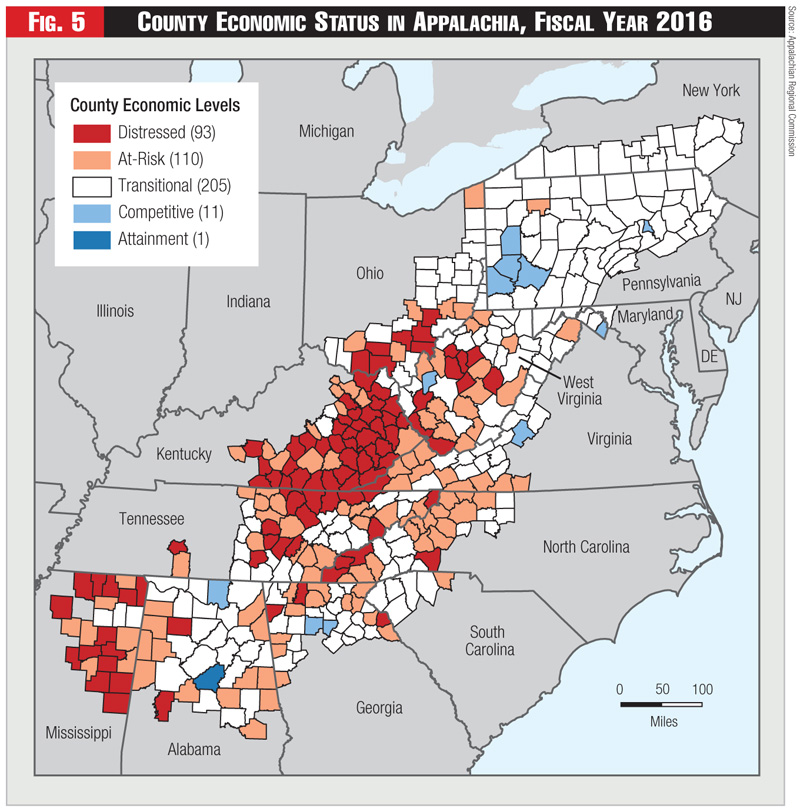 Figure 5 - County Economic Status in Appalachia, Fiscal Year 2016 Figure 5 - County Economic Status in Appalachia, Fiscal Year 2016